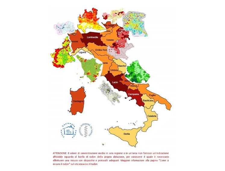 Gas Radon in Italia: foto di radon.iss.it