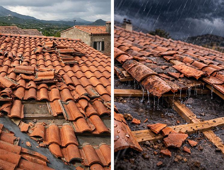 Tetto danneggiato - Copertura provvisoria Onduline