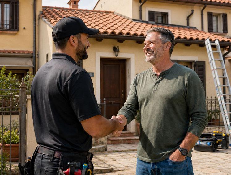 Coperturista e proprietario di casa soddisfatto